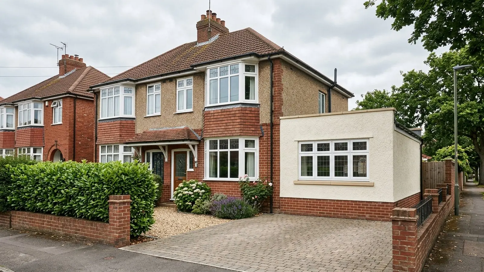 Illustrative image of a garage conversion on a 1930s Bristol semi, with a wide window where the garage door used to be