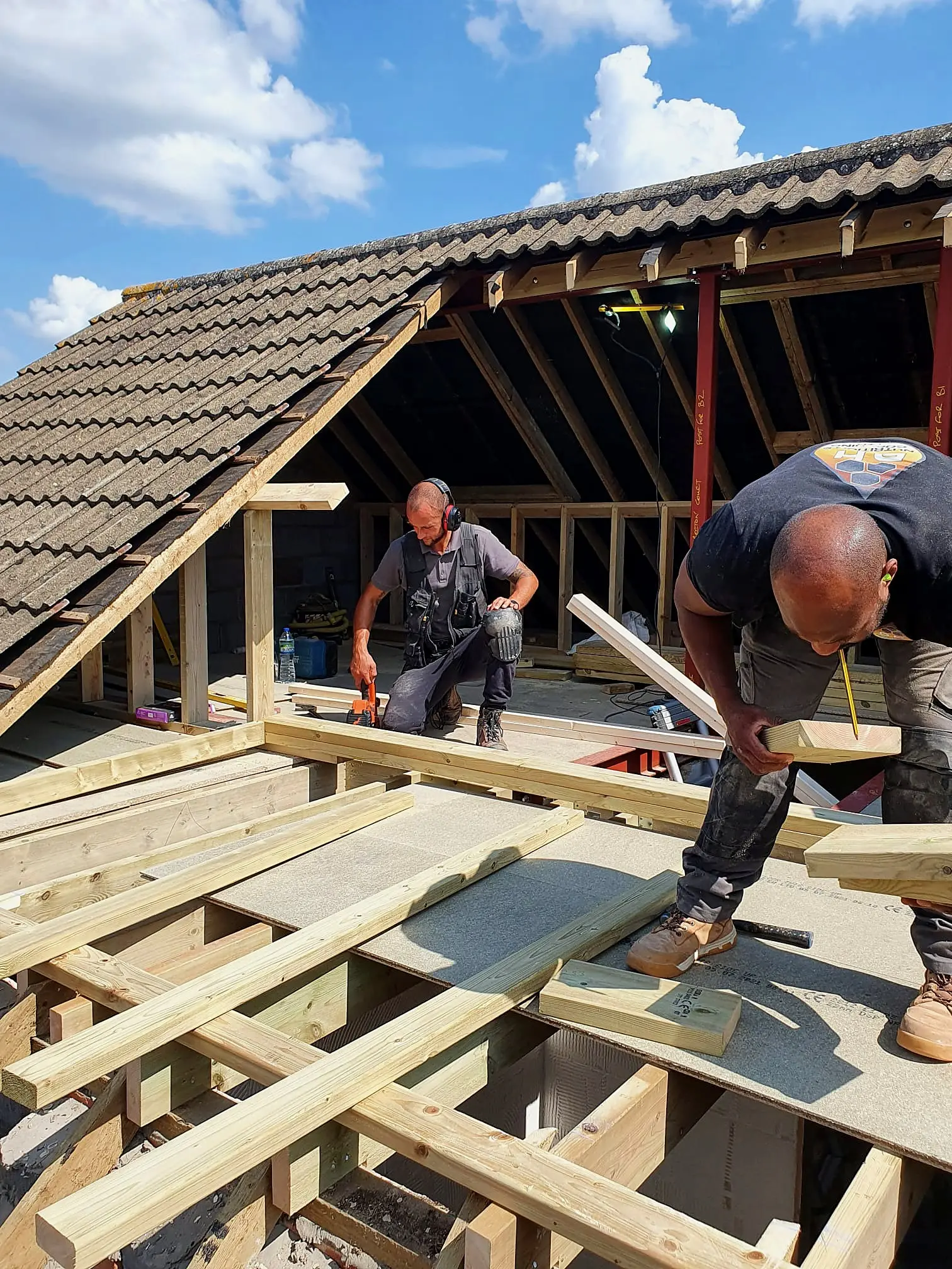 The team working on a new roof structure