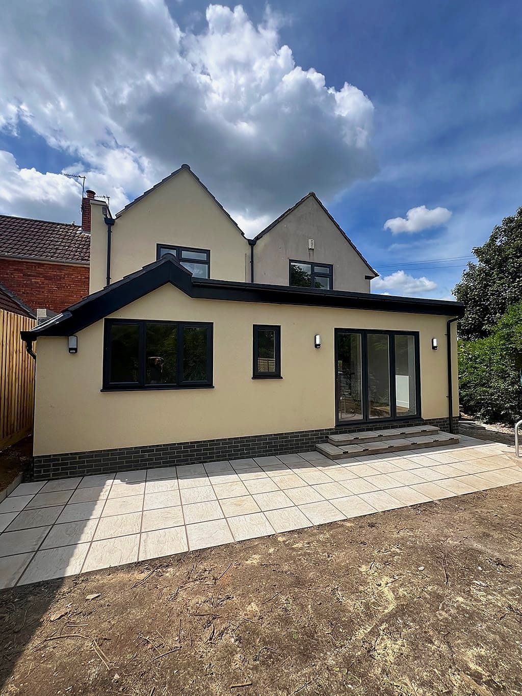 Completed single-storey rear extension with patio doors by Wilson & Cole in Bristol
