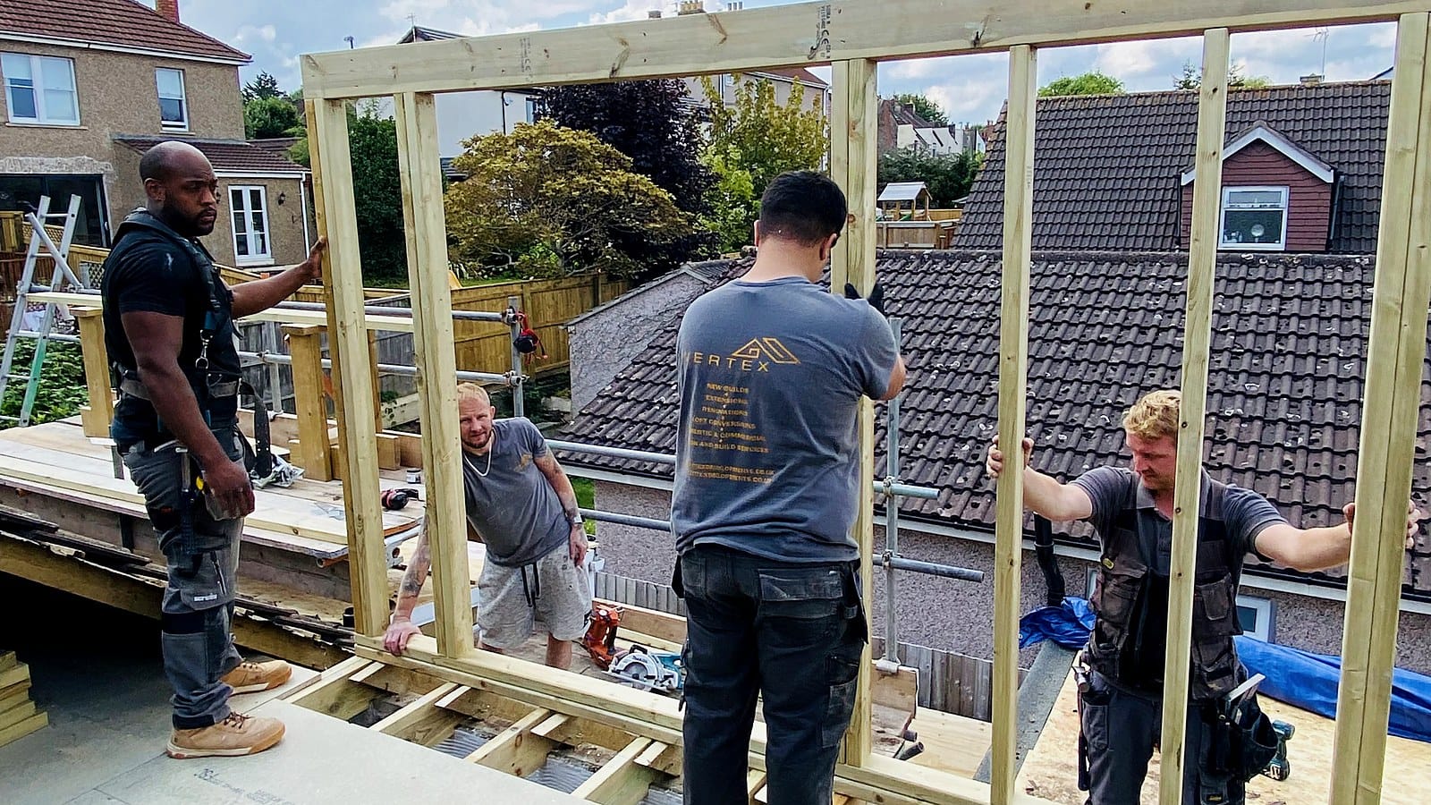 Wilson & Cole carpenters raising the timber frame of a rear dormer loft conversion
